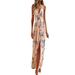 Avamo Womens Sundress Bohemian Floral Print Long Maxi Dress Sexy V Neck Halter Bandage Backless Cutout Slit Beach Dress