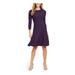 JESSICA HOWARD Womens Purple Embellished Solid 3/4 Sleeve Crew Neck Below The Knee Fit + Flare Dress Size L