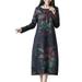 Women Dress Summer Autumn Plus Size Folk-Custom Loose Floral Printed Cotton And Linen Dresses Elegant Vintage Dress