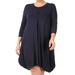 Women's Plus Size 3/4 Sleeve Casual Gathered Detail Solid Relaxed Fit Midi Dress Made in USA