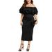 Avamo Womens Plus Size Off Shoulder Dress Solid Color Ruffle Slim Fit One Piece Dress