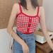 HOT SALE!Hazel Tech-Women's Plaid Pattern Knit Crop Top Camisole Cotton Crop Top Slim Bottoming Crop Top