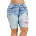 Julycc Women Floral Plus Size 3D Denim Print Elasticity High Waist Shorts