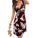 UKAP Summer Tank Top Dress for Women V-Neck Floral Printed Tunic Sundress Ladies Beach Party Midi Dress Wine Red L=US 6