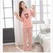 Women's Soft Cartoon Print Long Sleeves Autumn Winter Pajama Sets Sweet Loose Sleepwear Nightgown Nightshirt Nightclothes Women Two Pieces Long Sleeve Plus Size