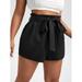 Women's Plus Size Solid Belted Paperbag Shorts