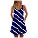 Follure Womens Summer Striped Tie-Dye Print Sleeveless Dress V Neck A-Line Mini Sundress,summer dresses for women