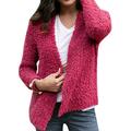 DaciyeLong Sleeve Women Fleece Coat Cardigan Sweater Winter Jacket (Rose S)