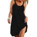 Sexy Dance Women Summer Beach Sundress Sleeveless Pleated Cover Ups Sexy Strappy T Shirts Dresses for Ladies Short Mini Dress Black L