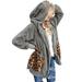 Aimik Women's Casual Leopard Pockets Oversized Faux Fur Fuzzy Hooded Outerwear Coat