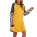 Meihuida Women's Leopard Dress Long Sleeve Round Neck Girl Tummy Control Patchwork Clothes