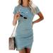 Womens Short Sleeve Sheath Dress Solid Color Irregular Bodycon Mini Dress