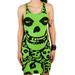 This Misfits Skull and Logo All Over Print Ladies Racerback Tank Dress (Lime Green, XX-Large (9/10))