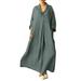 Avamo Oversize Vintage Kaftan Cotton Linen Maxi Dress for Women Turn Down Tunic Dress Casual Baggy A Line Dress Pockets T Shirt Dress for Lady