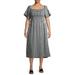 Gray by Grayson Social Women's Plus Size Smocked Square Neck Gingham Midi Dress