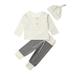 Baby Kid Long Sleeve Top Newborn Toddler Little Boy Romper + Striped Long Pants + Hat 3 pcs Outfits