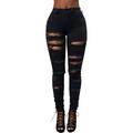 Womens High Waist Pants Jeans Frayed Denim Trousers Stretch Skinny Casual Trousers