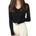 Shengshi Slim Autumn Sweater Women Fashion Casual V-Neck Sweaters Solid Color Winter Basic Tops Wild Long Sleeve Sweat Shirts One size Black