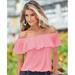 Women Off Shoulder Solid Color Short Sleeve Ruffle Tops for Summer Evening Party New Women'S Clothing