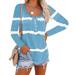 LIDYCE Womens Tie-Dye Scoop Neck-Henley Shirts Summer Loose Casual Long Sleeve Tops