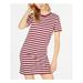 MICHAEL KORS Womens Red Striped Short Sleeve Crew Neck Short Shift Dress Size: S