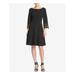 DKNY Womens Black Lace Trim Bell Sleeve Jewel Neck Above The Knee Fit + Flare Cocktail Dress Size 2