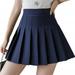 Women High Waisted Plain Pleated Skirt Skater Tennis School Uniforms A-line Mini Skirt Lining Shorts Skirt