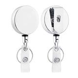 2 Pack Heavy Duty Retractable Badge Holder Reel, Will Well Metal ID Badge Holder with Belt Clip Key Ring for Name Card Keychain [All Metal Casing, 27.5" Steel Wire Cord, Reinforced Id Strap]