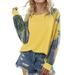 HUBERY Women Tie Dye Print Crewneck Raglan Long Sleeve Top