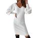 LilyLLL Womens Long Puff Sleeve Backless Evening Party Bodycon Jumper Midi Dress