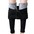 Women Solid Color Jeans, Winter Adults High Waisted Fleece Lined Jeggings with Pockets (Black, Dark Blue, Light Blue)