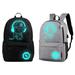 Luminous School Backpack Anime Cartoon School Bookbag Music Boy Shoulder Laptop Travel Bag Daypack College Bookbag Night Light for Students with USB Charging Port Lock and Pencil Case(Free Gifts)