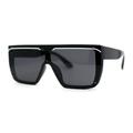 Womens Block Lens Flat Top Shield Exposed Lens Sunglasses All Black