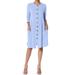 TheMogan Women's S~3X Button Front Shirred Shift Dress Long Sleeve Pocket Cardigan