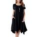 Tunic T Shirt Dresses For Women Solid Color Short Sleeve Beach Sundress T Shirt Dresses Irregular Hem Beach Sundress With Pocket