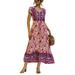 Womens Short Sleeve Boho Long Dress Floral Print Maxi Sundress Summer Casual Dress