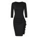 Women's Retro Ruffled Wrap Ruched Work Business Cocktail Bodycon Dress