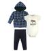 Hudson Baby Unisex Baby Premium Quilted Hoodie, Bodysuit and Pant, Navy Moose, 12-18 Months