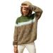 Jocestyle Women Turtleneck Knitted Sweater Long Sleeve Splicing Pullovers (Green 2XL)