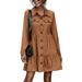 Womens Long Sleeve A Line Dress Casual Collared Swing Work Party Short Dresses