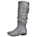 Women PU/Suede Wide Calf Knee High Boots Slouch Flat Heel Booties Shoes BLVD-W WIDE/CALF/GREY/PU Size 8.5