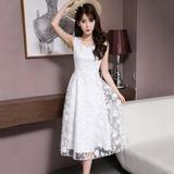 Women White Round Neck Sleeveless Lace Dress for Spring Summer Wedding Party New Women'S Clothing