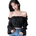 Women's Girls Sexy Tie Knot Back Ruched Square Neck Crop Top T Shirt