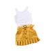 Musuos Baby Girl Solid Sleeveless Bodysuit Romper + Button Pleated Skirt Outfit