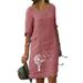 Womens Summer V-Neck Mini Kaftan Dress Half Sleeve Floral Print Casual Sundress