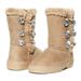 Sara Z Girls Rhinestone Button Faux Fur Lined Mid Calf Fashion Winter Boots 13 Tan/Gold