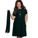 Women's Plus Size Round Neck Short Sleeve Dress Casual Pleated Swing Dresses with Belted