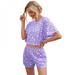 ZDMATHE Summer Women Loose Pajama Sets Printed Short Sleeve Round Neck Top and Shorts Home Suit