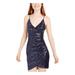 TRIXXI Womens Navy Sequined Solid Spaghetti Strap V Neck Mini Body Con Cocktail Dress Size 7