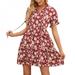 Secrets Women's Dress Women's Floral Print Neckline Tie Short Sleeve Dress